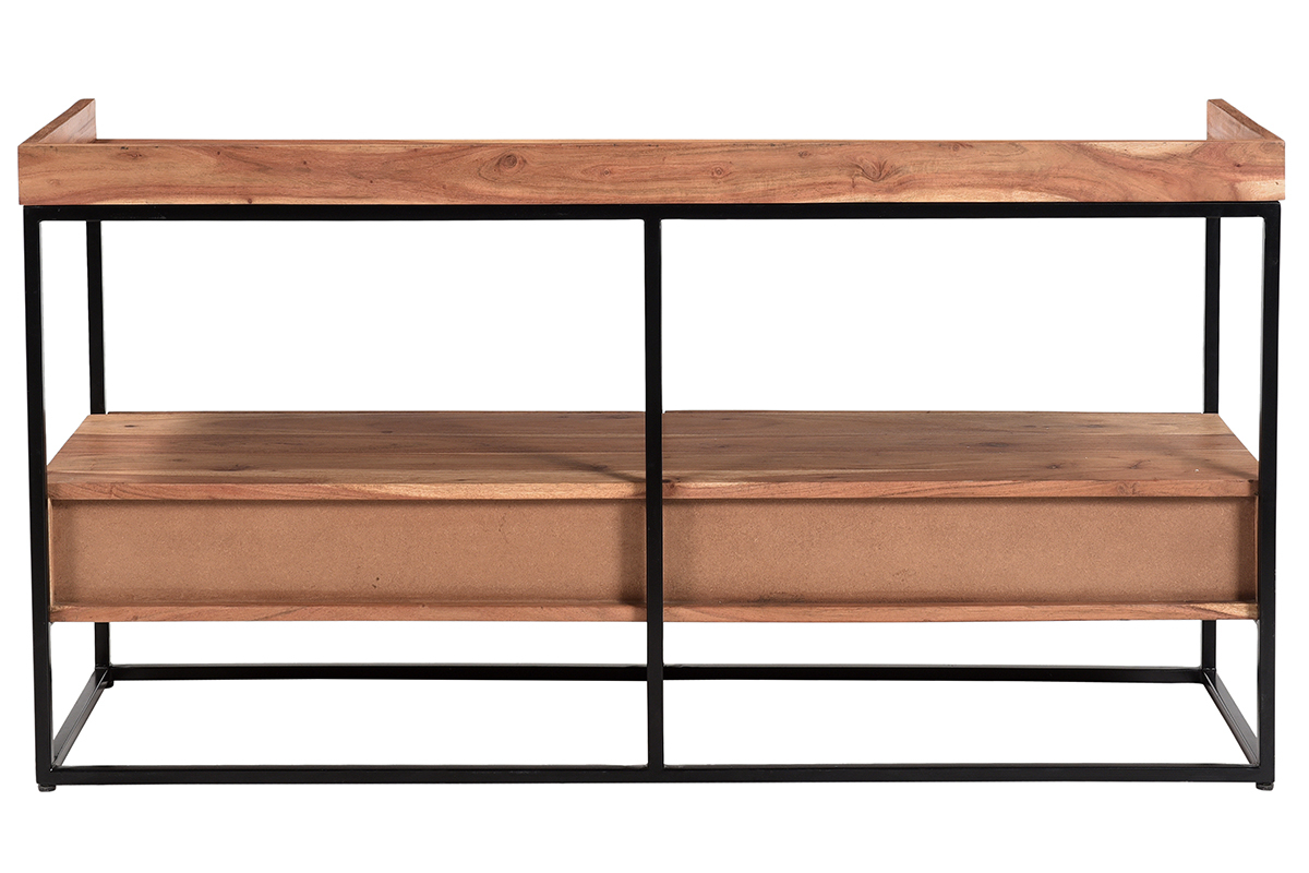 Mueble TV con cajones de acacia y metal negro 115cm de ancho HERMANN
