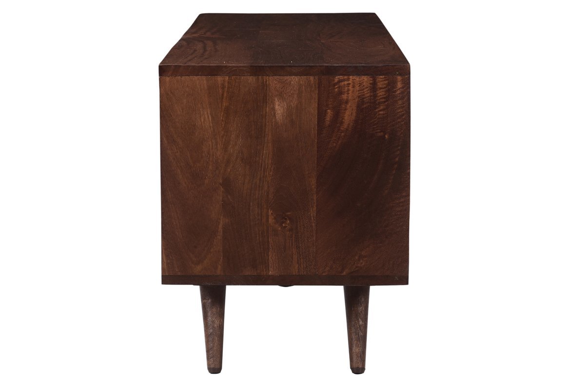 Mueble TV con puerta y cajn de madera maciza de mango con grabados 120 cm REKHA