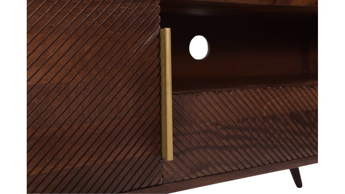 Mueble TV con puerta y cajn de madera maciza de mango con grabados 120 cm REKHA
