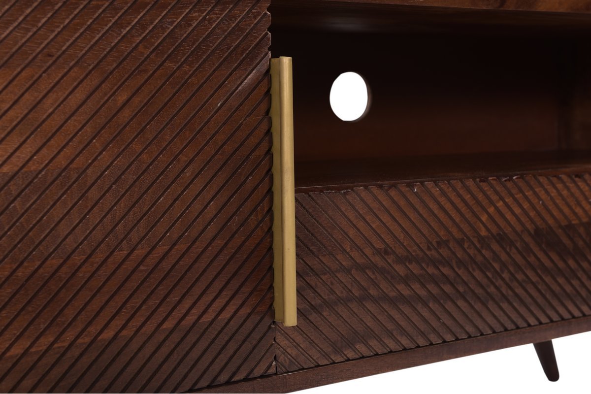 Mueble TV con puerta y cajn de madera maciza de mango con grabados 120 cm REKHA