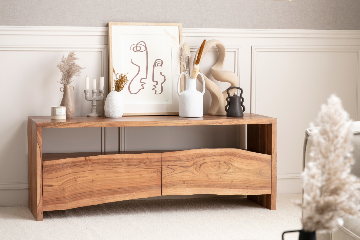 Mueble TV de acacia maciza con cajones 130cm BOHEMIAN