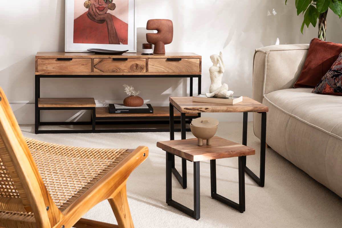 Mueble TV de acacia maciza y metal 115cm WARREN