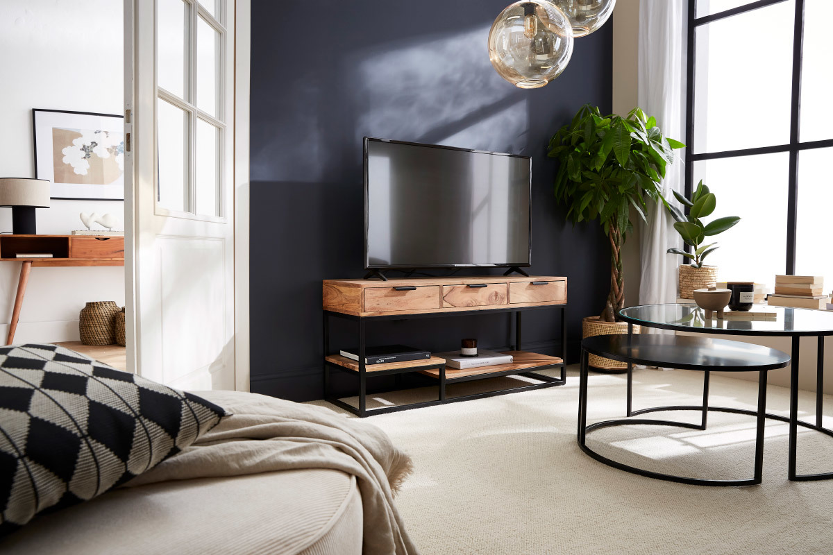 Mueble TV de acacia maciza y metal 115cm WARREN