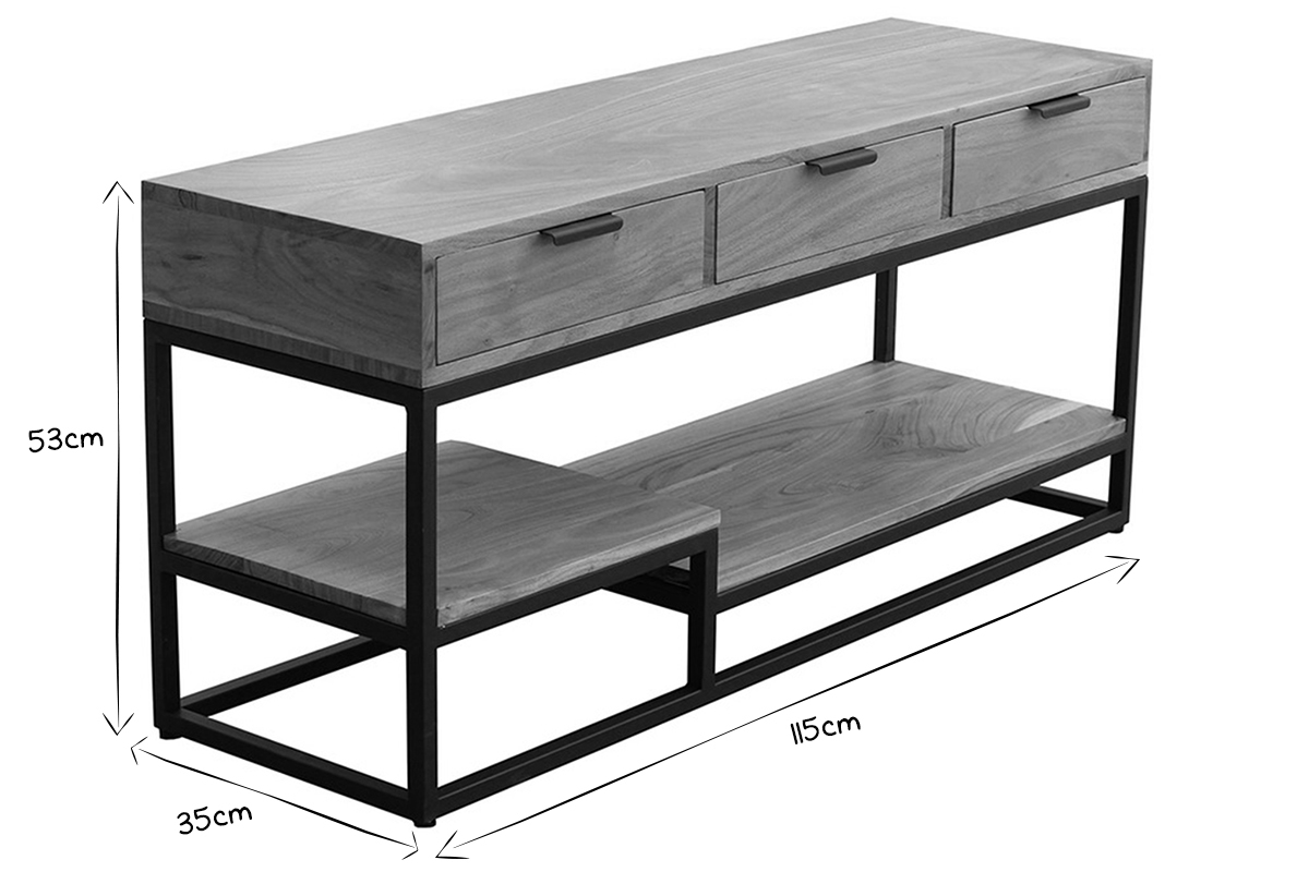 Mueble TV de acacia maciza y metal 115cm WARREN