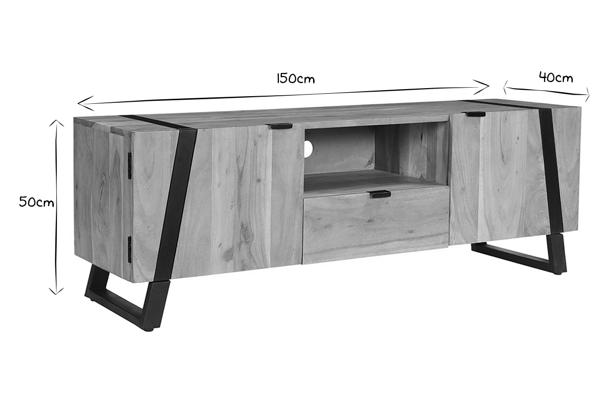 Mueble TV de acacia maciza y metal negro 150cm ALVARO