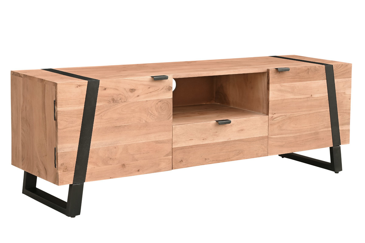 Mueble TV de acacia maciza y metal negro 150cm ALVARO