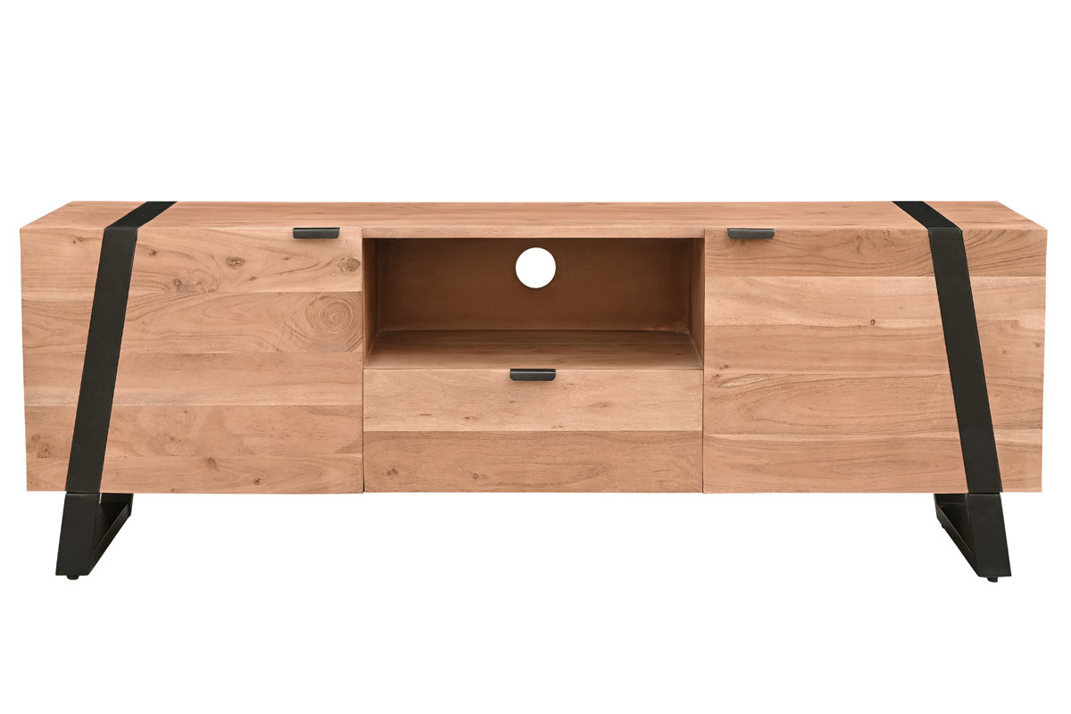 Mueble TV de acacia maciza y metal negro 150cm ALVARO