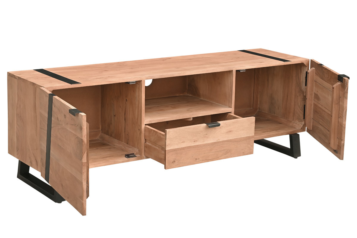 Mueble TV de acacia maciza y metal negro 150cm ALVARO