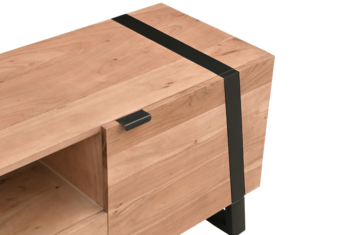 Mueble TV de acacia maciza y metal negro 150cm ALVARO