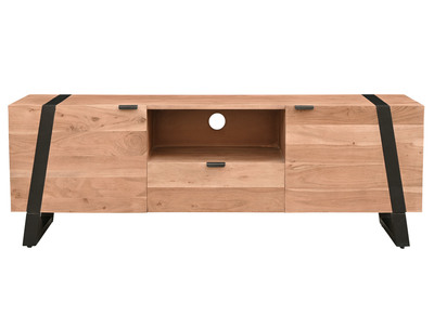Mueble TV de acacia maciza y metal negro 150&nbsp;cm ALVARO