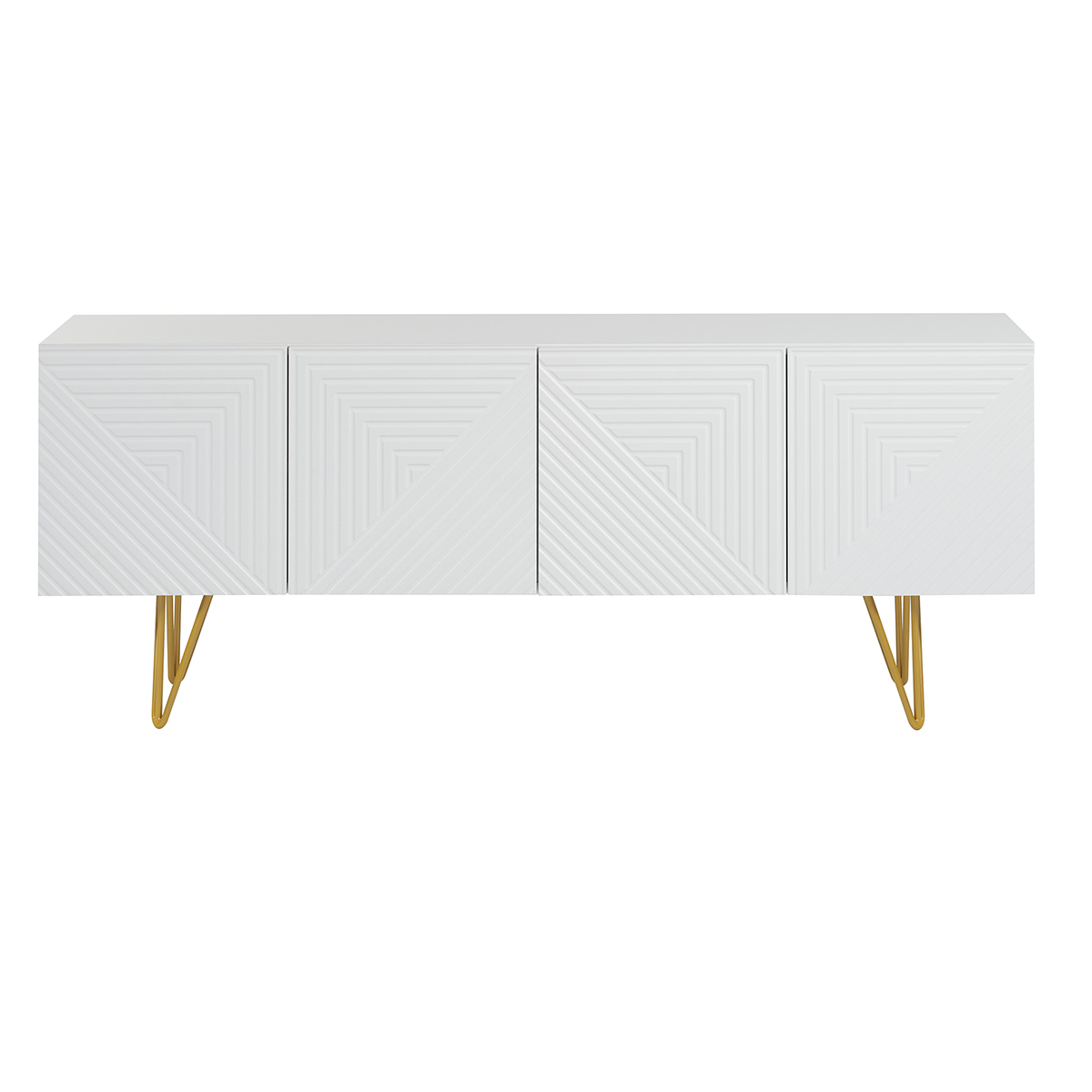 Mueble TV de diseño 140 cm con grabados grabado de metal blanco y dorado OZEN