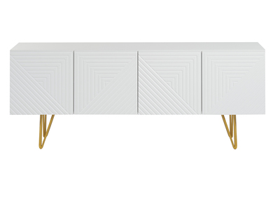 Mueble TV de diseño 140 cm con grabados grabado de metal blanco y dorado OZEN