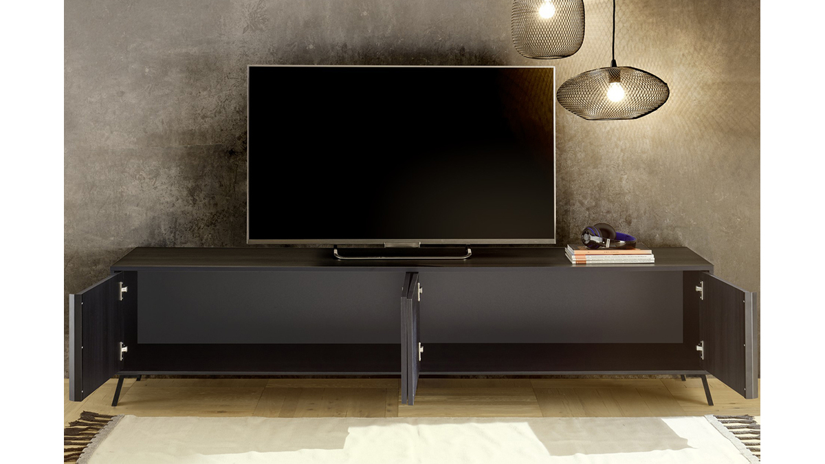 Mueble TV de diseo con acabado negro mate 205 cm NEMA