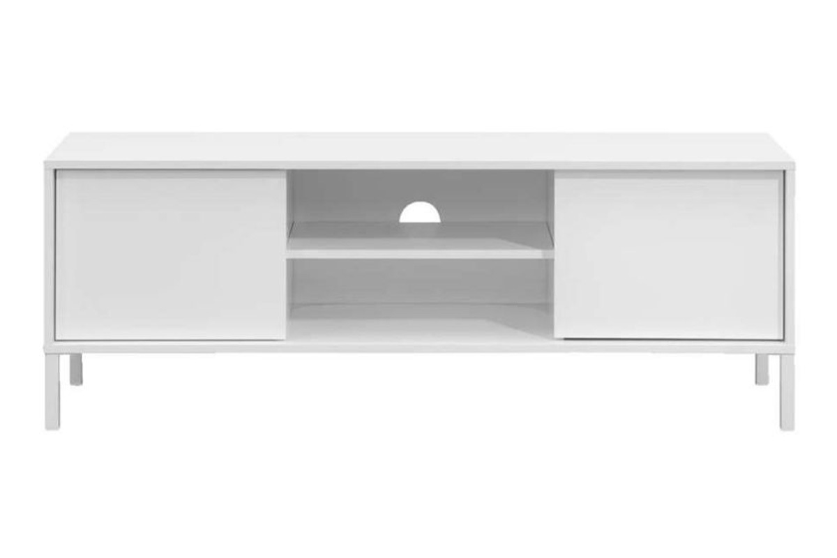Mueble TV de diseo con almacenaje blanco lacado y patas de metal blanco MIKY