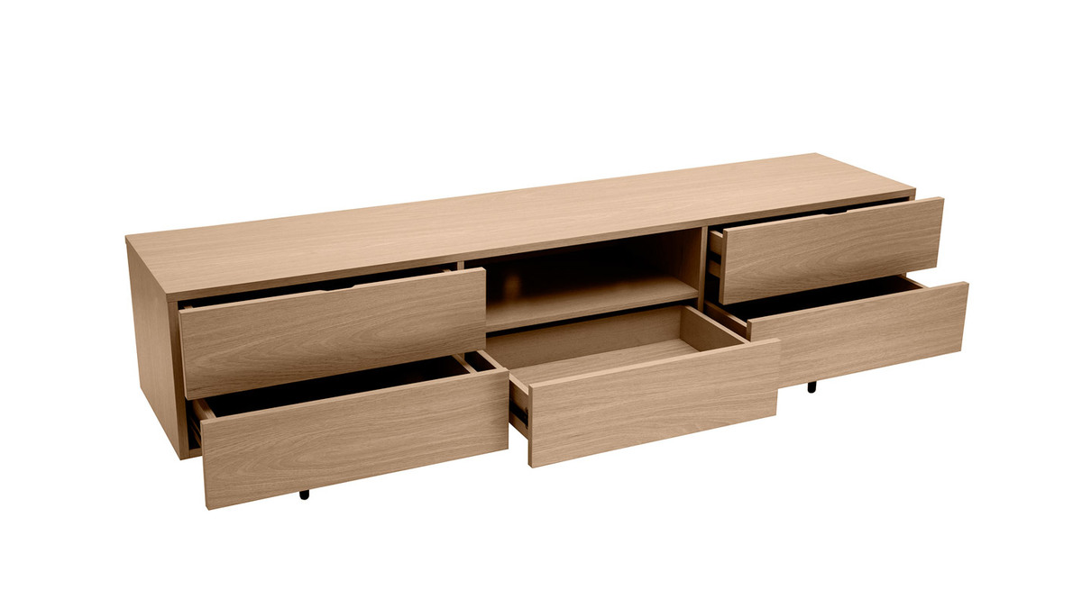 Mueble TV de diseo con armarios de madera de roble claro y metal negro 180 cm ALASKA