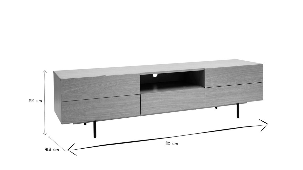 Mueble TV de diseo con armarios de madera de roble claro y metal negro 180 cm ALASKA