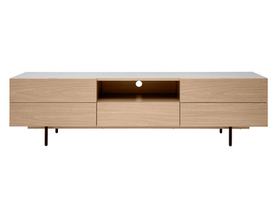 Mueble TV de diseño con armarios de madera de roble claro y metal negro 180 cm ALASKA