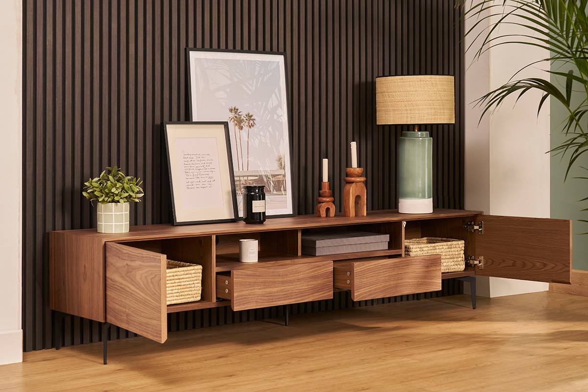 Mueble TV de diseo de contrachapado de nogal 200cm BLISS