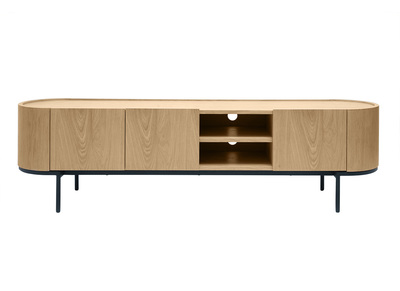 Mueble TV de diseño en madera clara y metal negro con almacenaje 180 cm SKYE