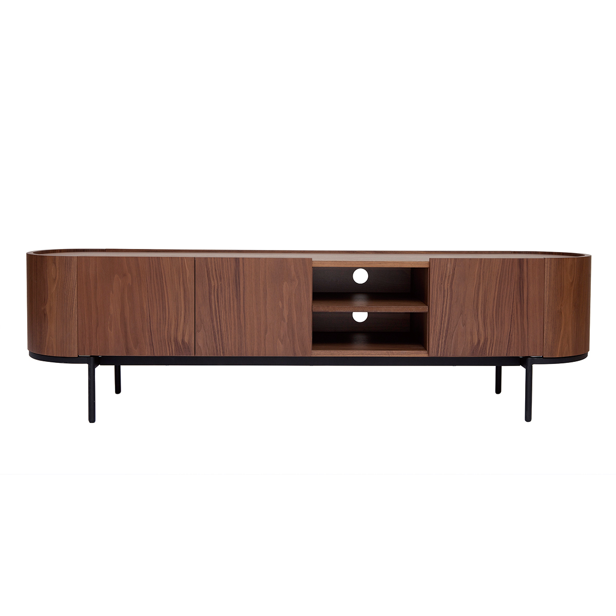Mueble TV de diseño en nogal oscuro y metal negro con almacenaje 180 cm SKYE