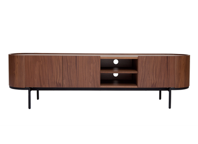 Mueble TV de diseño en nogal oscuro y metal negro con almacenaje 180 cm SKYE