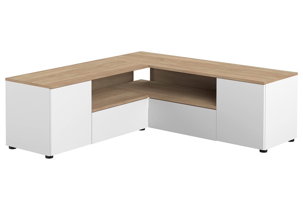 Mueble TV de esquina blnaco mate y madera QUADRA