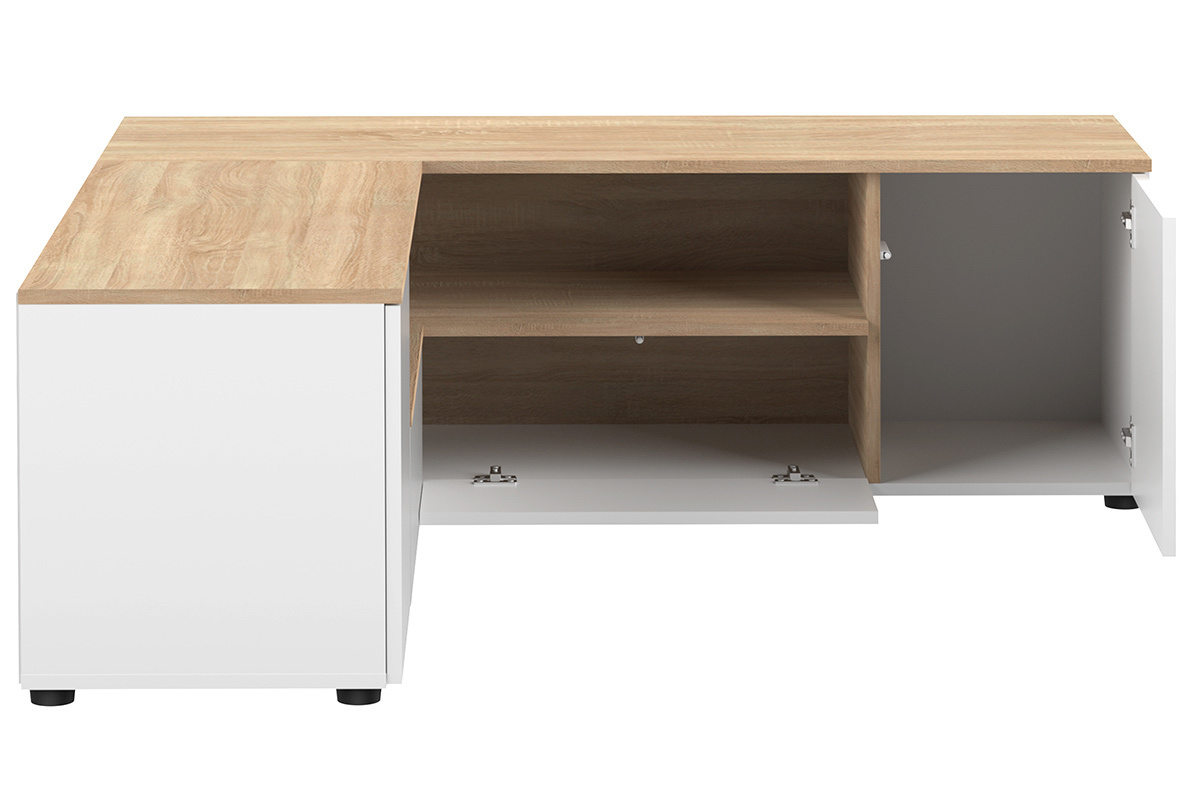 Mueble TV de esquina blnaco mate y madera QUADRA