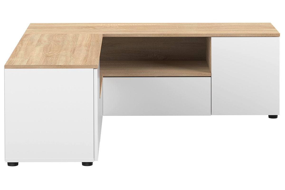 Mueble TV de esquina blnaco mate y madera QUADRA