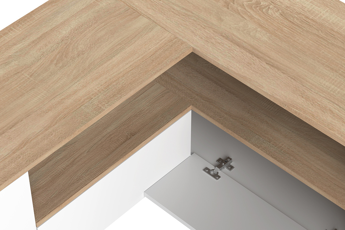 Mueble TV de esquina blnaco mate y madera QUADRA