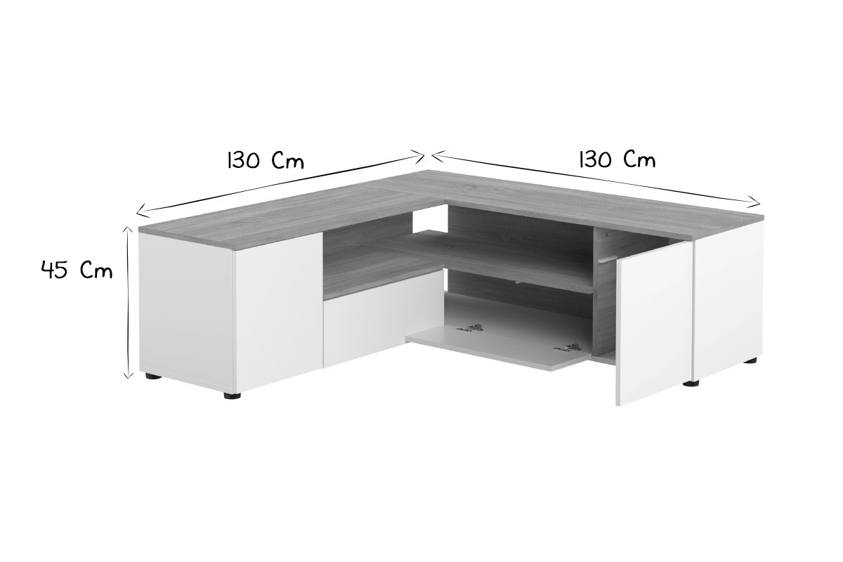Mueble TV de esquina blnaco mate y madera QUADRA
