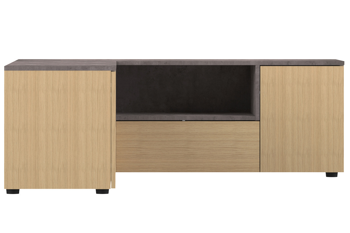 Mueble TV de esquina moderno madero y gris imitacin cemento QUADRA