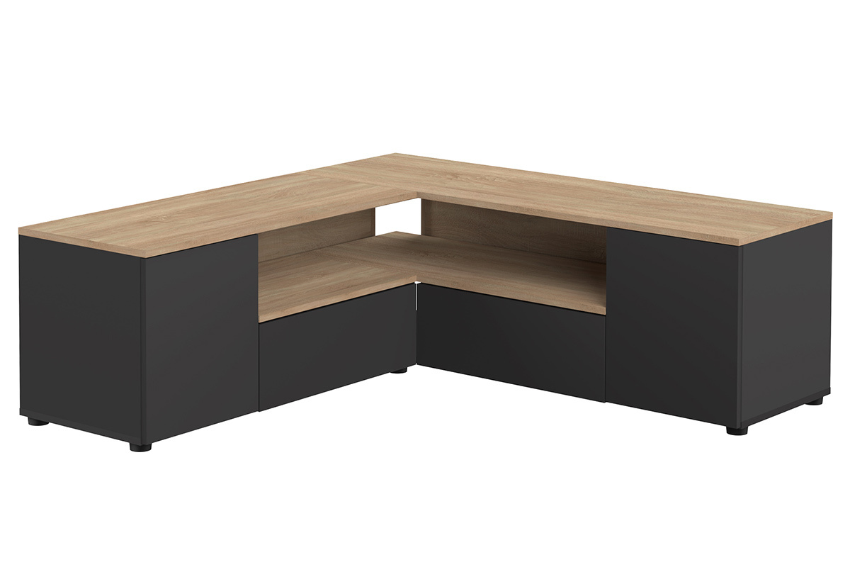 Mueble TV de esquina negro mate y madera QUADRA