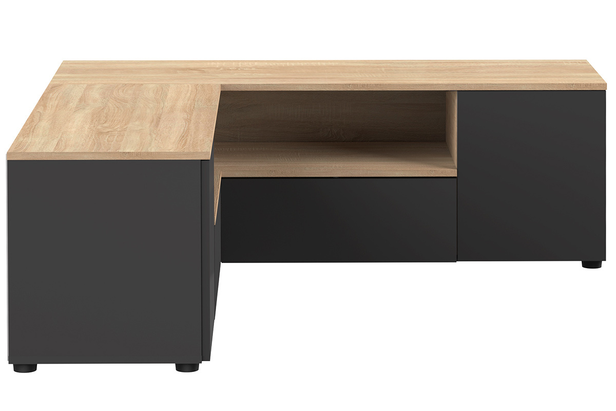 Mueble TV de esquina negro mate y madera QUADRA