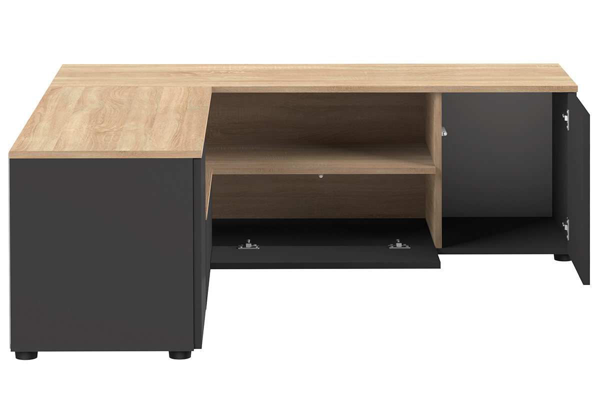Mueble TV de esquina negro mate y madera QUADRA