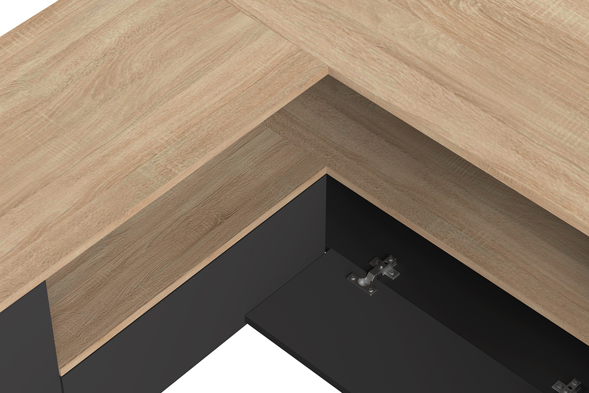 Mueble TV de esquina negro mate y madera QUADRA