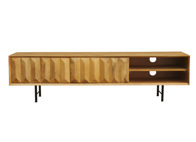 Mueble TV de madera clara de mango macizo con grabado 160 cm AGRA