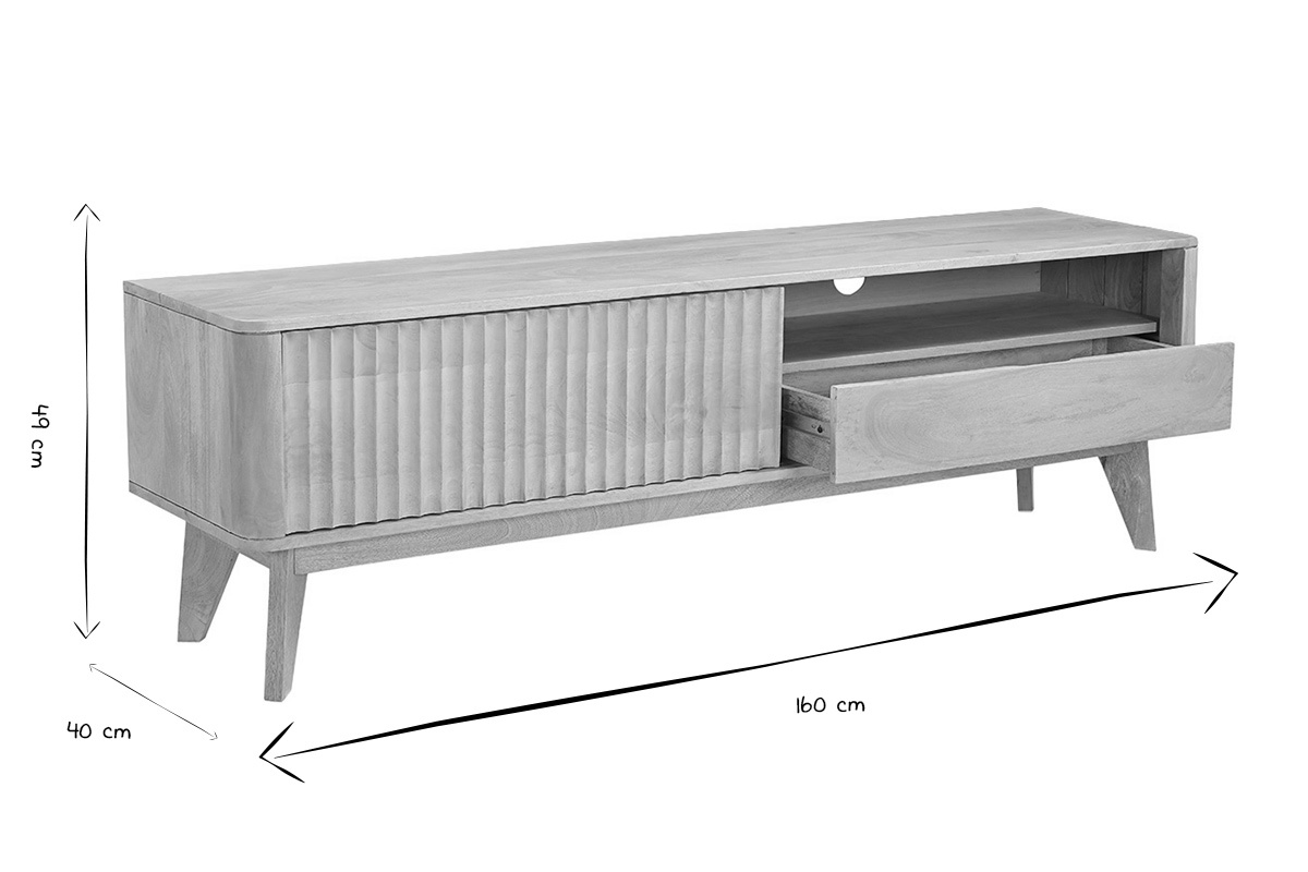 Dimensiones del mueble de TV ALDA en negro y blanco: L160 cm, H40 cm, P40 cm
