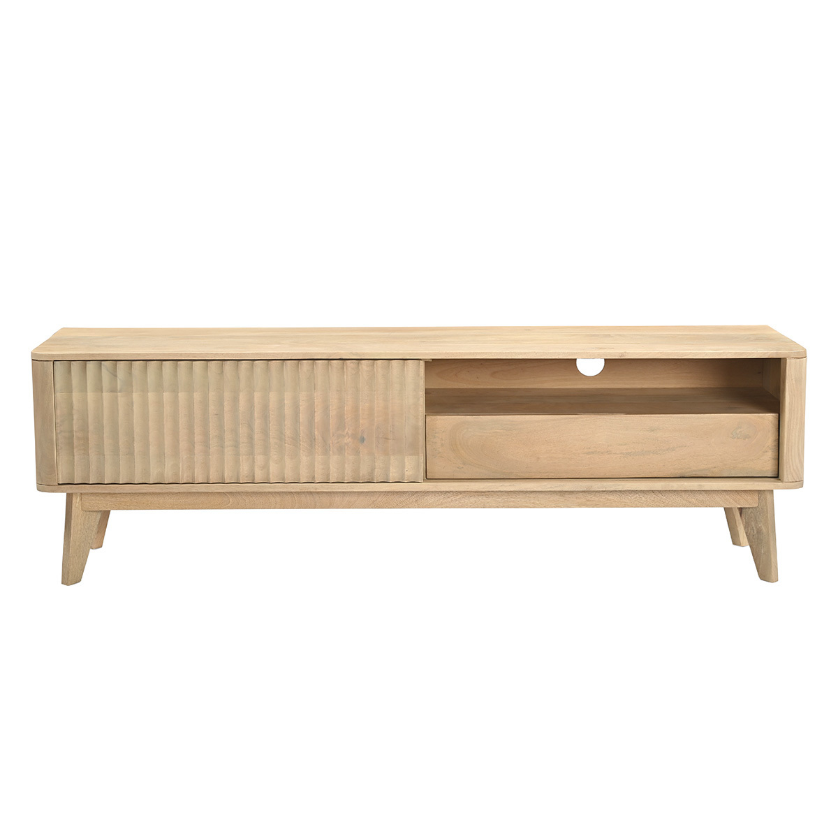 Mueble TV de madera clara de mango macizo con puerta corredera L160 cm ALDA