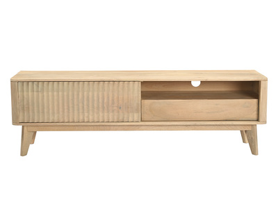 Mueble TV de madera clara de mango macizo con puerta corredera L160 cm ALDA