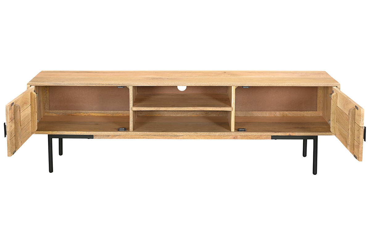 Mueble TV de madera clara de mango macizo y metal negro 165 cm JUDE