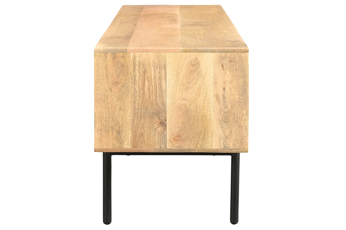 Mueble TV de madera clara de mango macizo y metal negro 165 cm JUDE