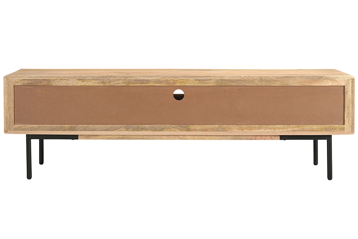 Mueble TV de madera clara de mango macizo y metal negro 165 cm JUDE