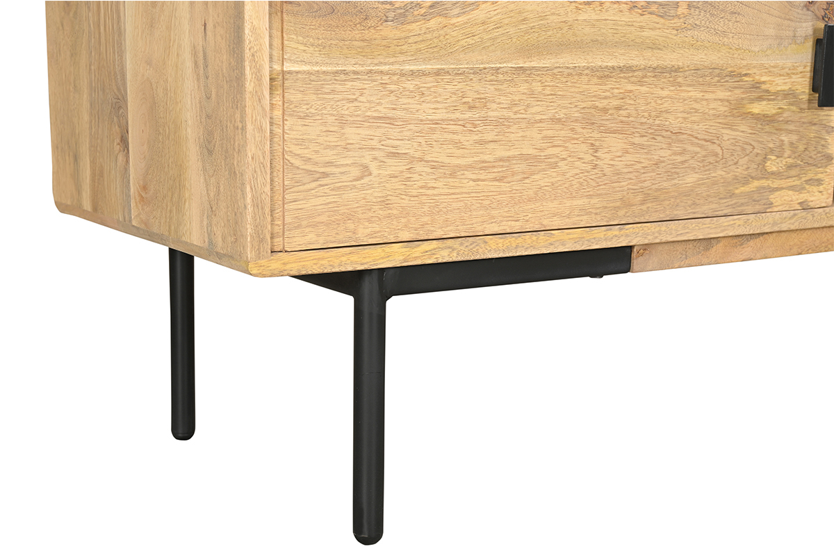 Mueble TV de madera clara de mango macizo y metal negro 165 cm JUDE