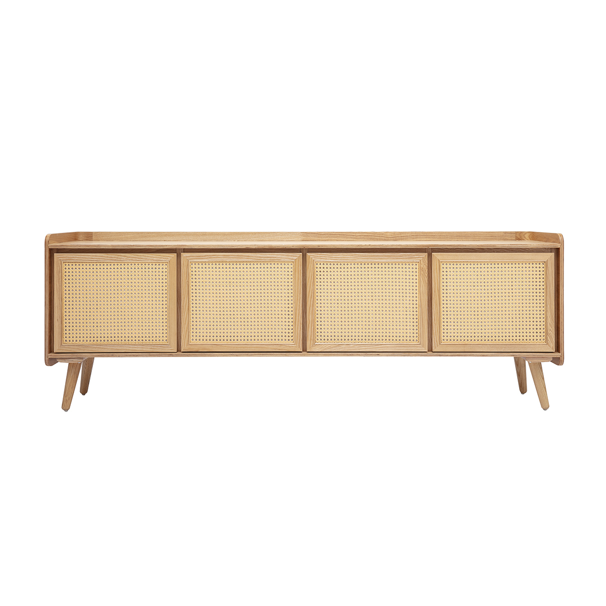 Mueble TV de madera clara fresno y rejilla de ratán L200 cm ELSY