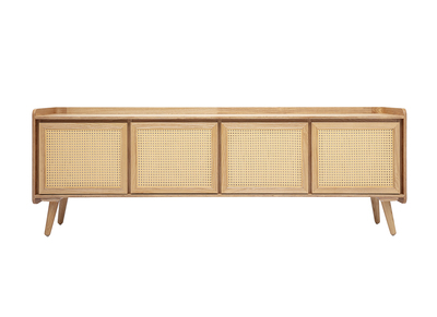 Mueble TV de madera clara fresno y rejilla de rat&aacute;n L200 cm ELSY