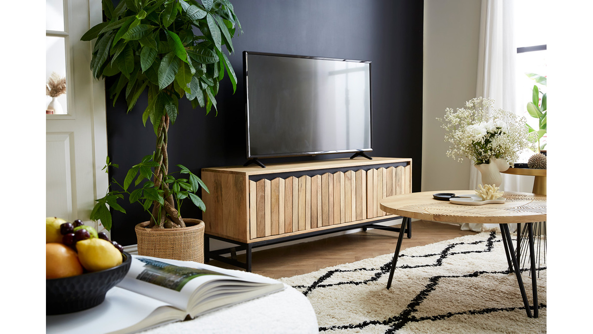 Mueble TV de madera de mango macizo y metal 130cm ESTY