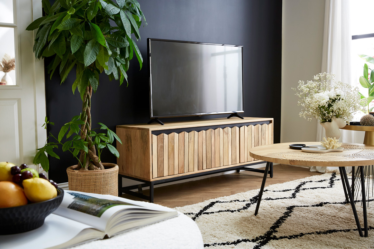 Mueble TV de madera de mango macizo y metal 130cm ESTY