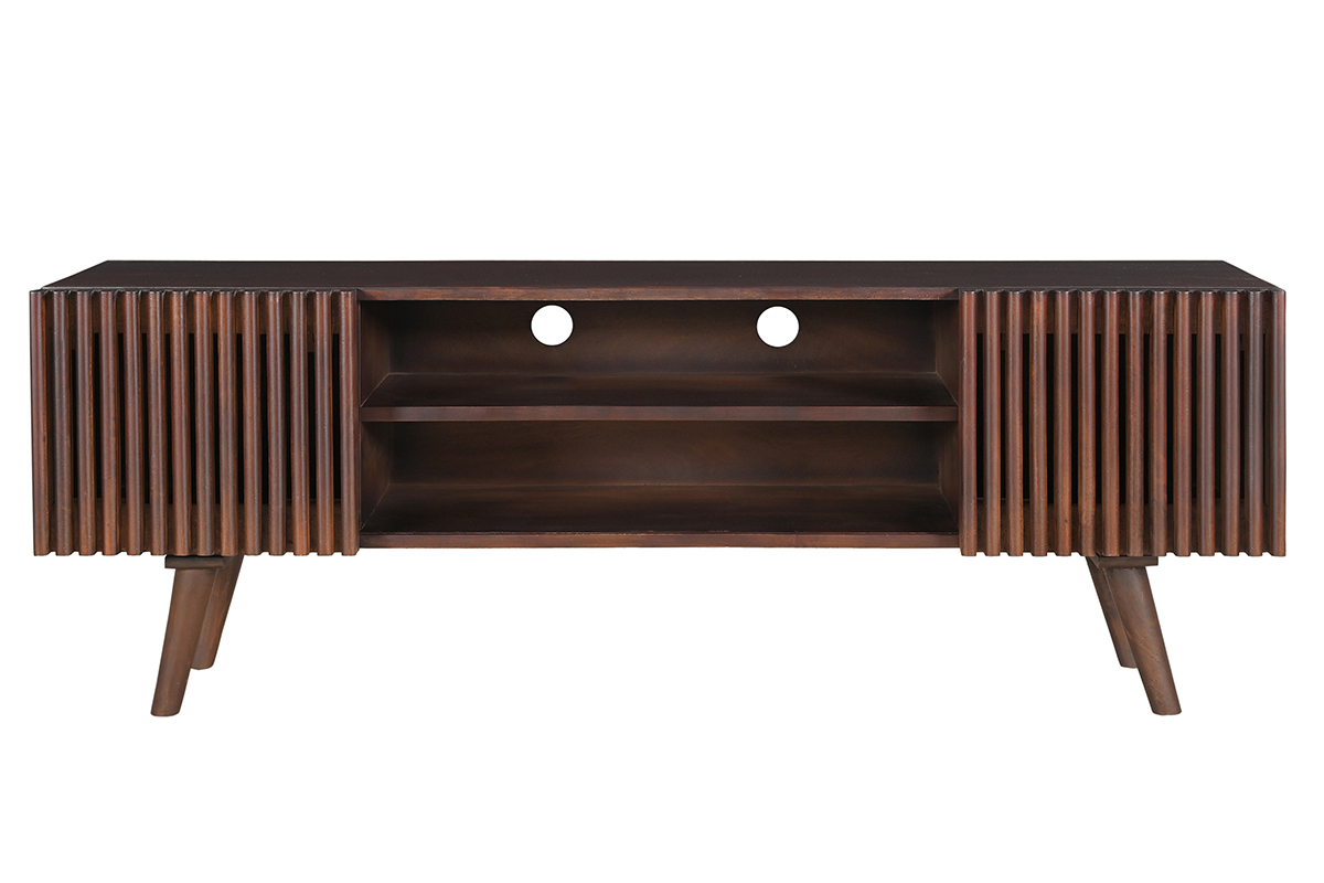 Mueble TV de madera maciza de mango oscuro con puertas correderas 140 cm ALBA