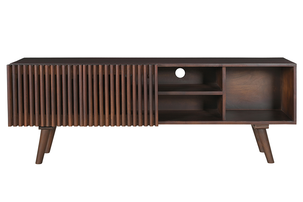 Mueble TV de madera maciza de mango oscuro con puertas correderas 140 cm ALBA