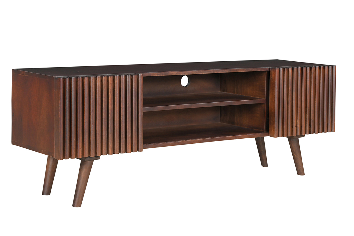 Mueble TV de madera maciza de mango oscuro con puertas correderas 140 cm ALBA